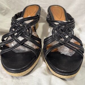 Clarks Black Woven Wedge Sandals